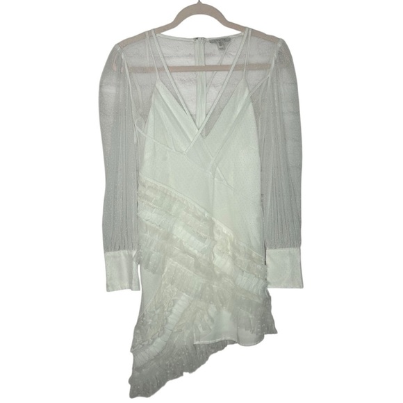 Atoir White Sheer Asymmetrical Dress with Ruffles NWOT - Picture 4 of 13